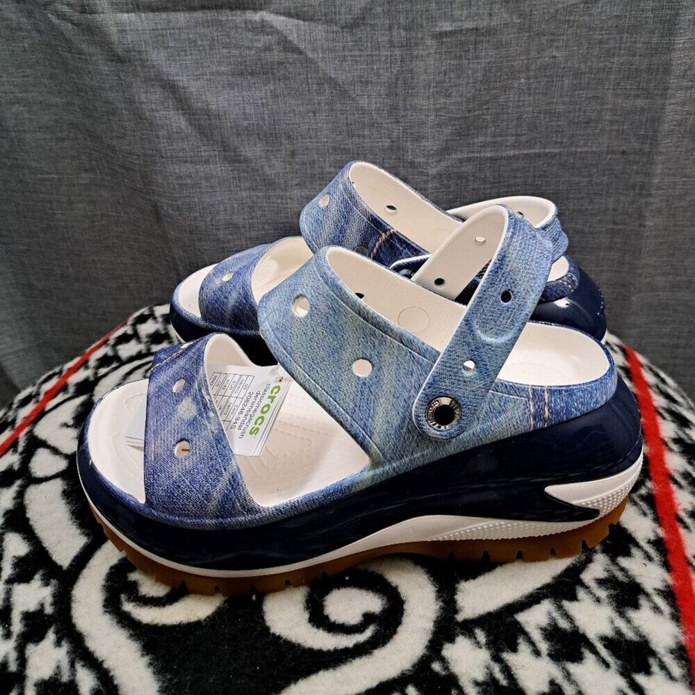 %CROCS Classic Mega Crush Denim Clog Sandals Shoes Women Size 10 Brand New / D14